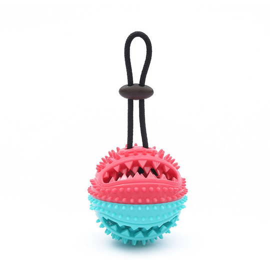 Dog Toothbrush, Chew Toy, Puppy Training Ball Dental Care Teeth Cleaning Non-Toxic Bite-Resistant Natural Rubber (red and blue)