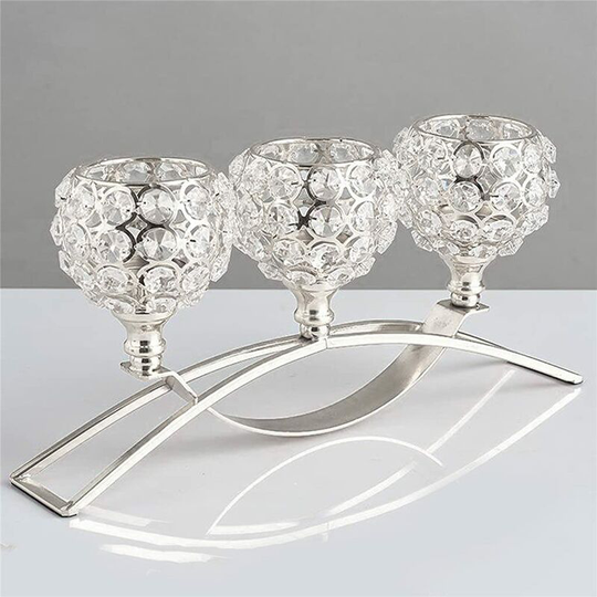 Crystalline Candle Holder 3 Arms Candelabra Wedding Table Ornament Silver Golden Candlelight Arch Bridge Candle Holder Candlestick