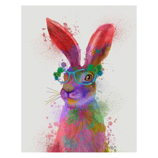 Rabbit Rainbow Splash 2, Portrait - Unframed Graphic Art Print on Paper