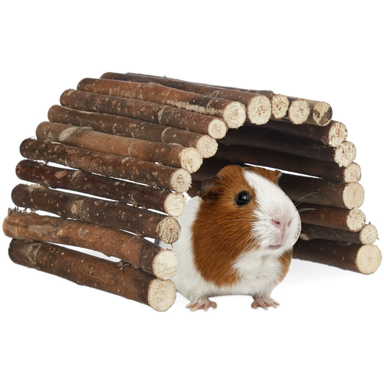 Relaxdays - Natural Wooden Small Animal Rodent Tunnel Tube, Flexible, Schima, hwd 2x29x17 cm