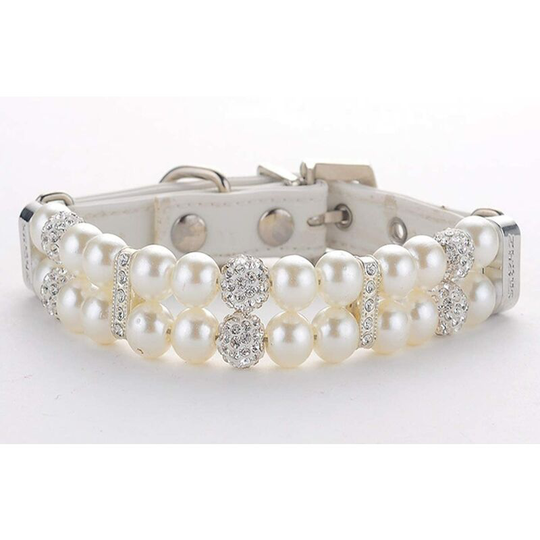 Dog Cat Pearl Collars with Crystal Rhinestone Diamond Décor, Adjustable Cute Fashion Pet pu Leather Collars Necklace for Small Dog Pets Wedding