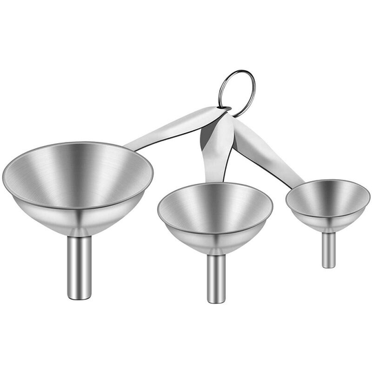 Stainless steel funnels, 3-piece mini filling kitchen funnel with convenient handle for transferring essential oils, liquids, liquids, dry