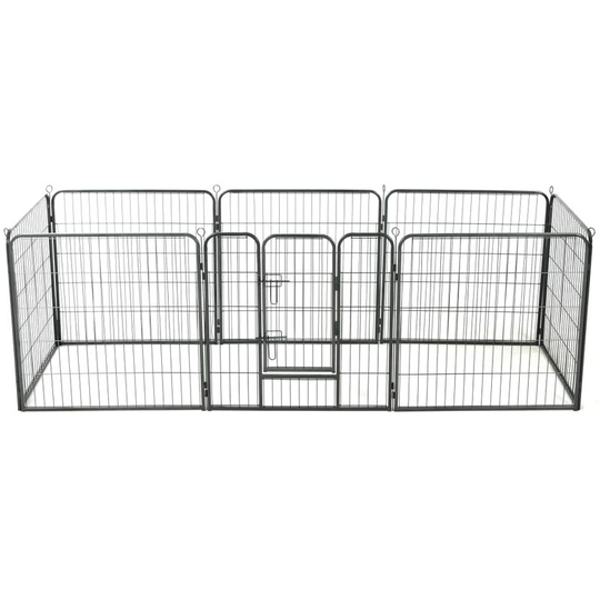 Dog Playpen 8 Panels Steel 80x80 cm Black - Black