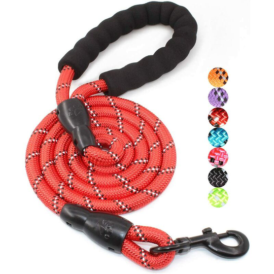 Denuotop - Classic Leashes Heavy Duty Dog Leash with Comfortable Padded Handle and Highly Reflective Threads for Small, Medium and Large Dogs, Red