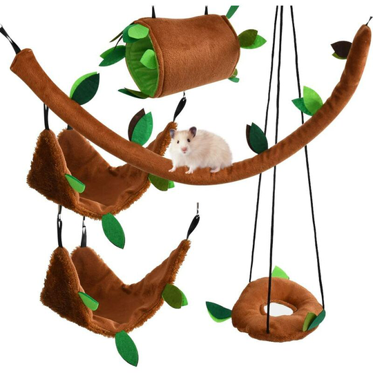 5 pcs Set Hammocks Swing Hamster Tunnel Toy Forest Hamster Pet Glider Pig Hamsters Birds Small Animal for Playing and Sleeping