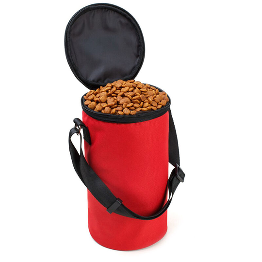 Pet dog and cat food bag with top cover, Teddy dog ??food snack bowl can be stored and portable, red - red