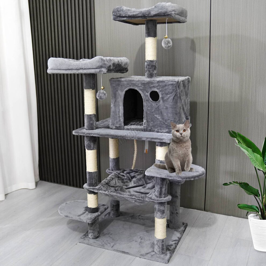 (Light Grey) FoxHunter 59in Multi-Level Cat Tree Indoor CAT004