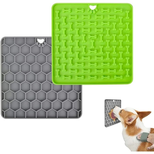 Pet Lick Mat for Dogs and Cats, Lick Pad Slow Feeder Dog Bowl Slow Feeder Dog Cat Bowl, Silicone Lick Mat Pad with Suction Cups Pet Bath Pad (Blue)