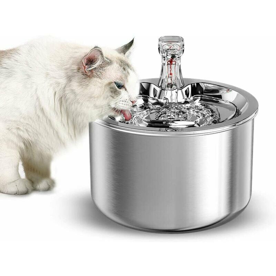 Bearsu - Cat Water Fountain, Stainless Steel, 2L, Ultra-Quiet, Pet Drinking Fountain with, usb Powered Water Dispenser for Cats and Dogs--Smart