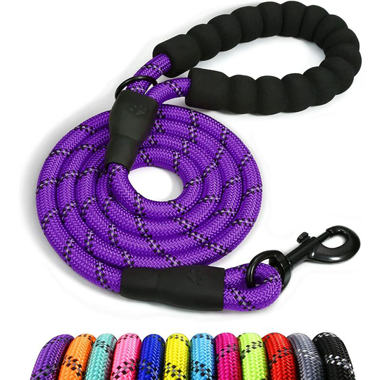 Rope Dog Leash, Nylon Dog Leash with Soft Padded Handle and Reflective Threads for Puppy and Small Dog, 150cm x 1.2cm, Purple