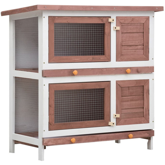 Outdoor Rabbit Hutch 4 Doors Brown Wood