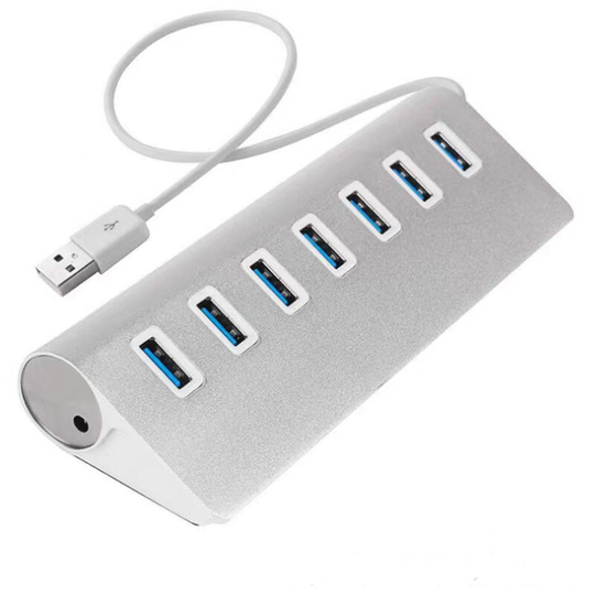7-Port usb Hub Splitter usb 3.0 High Speed Hub for Laptops Computer usb Peripherals (with Power Port) - Silver
