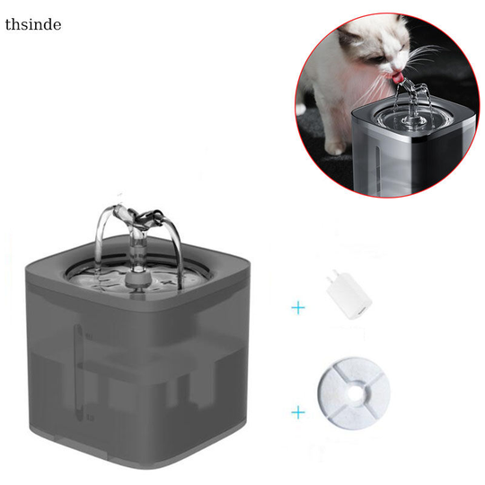 Thsinde - Cat Water Fountain, 2L Silent Stainless Steel Cat Water Fountain, with Filters and led Night Light Cat Dog Water Fountain (Wired) Black