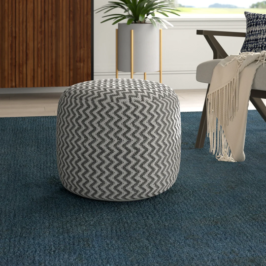 Barnsdale 50Cm Wide Round Chevron Pouffe Ottoman