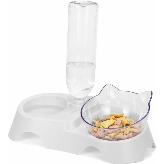 Dual Bowl Pet Vending Machine Water for Dogs, Non-Slip Elevated Stand, White