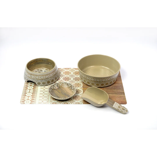 Mindy Moroccan Wood Effect Pet 4 Piece Bowl Set