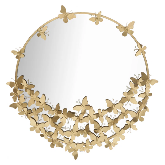 Yvie Round Metal Framed Wall Mounted Accent Mirror in Gold