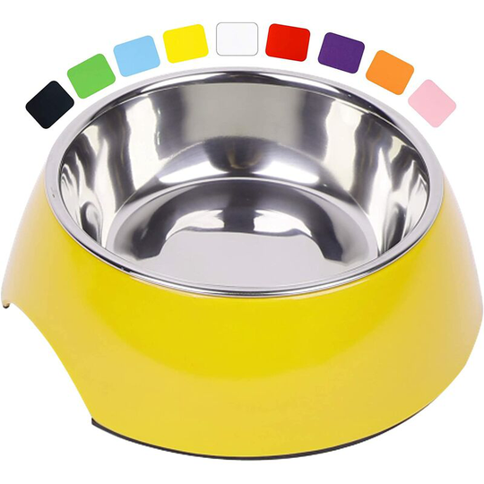 Devenirriche - Non-Slip Dog Bowl - Cat Bowl - Stainless Steel and Melamine Dog Food Bowl - for Large and Small Dogs - Gelb, 160 ml - Various Colors