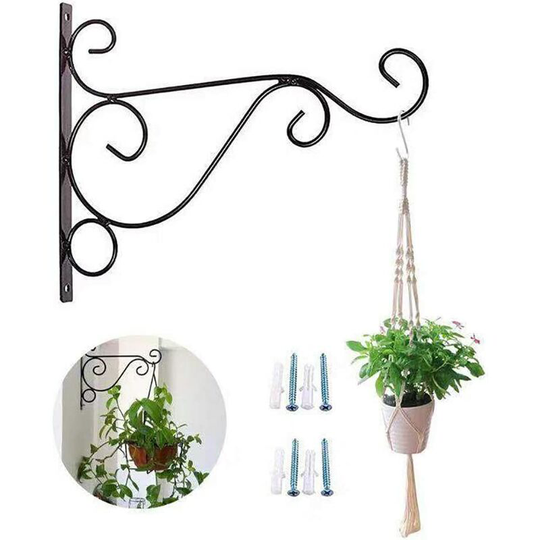25cm Lantern Hook Iron Hanging Plant Holder Decorative Wall Planter Hanging Hooks with Black Screws for Bird Feeder Lanterns Wind Chimes (Set of 2,