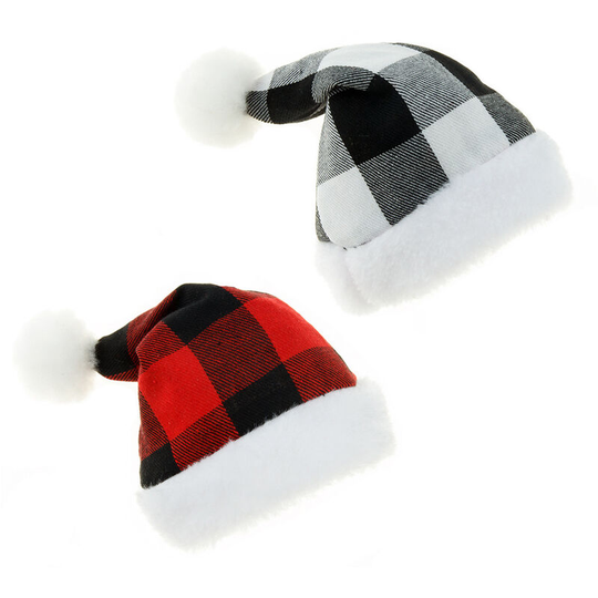 2 Pieces Tartan Pet Christmas Hats Christmas Decorations Dogs Small Cats Hats Premium Plush Pet Hats