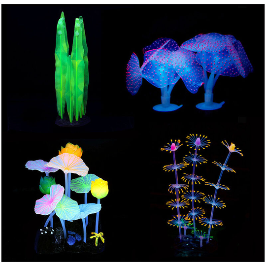 Heguyey - 5 Packs Fish Tank Light Decorations, Simulated Mushroom Coral and Feather Coral Fish Tank Decorations, Silicone Goldfish Bowl Decor