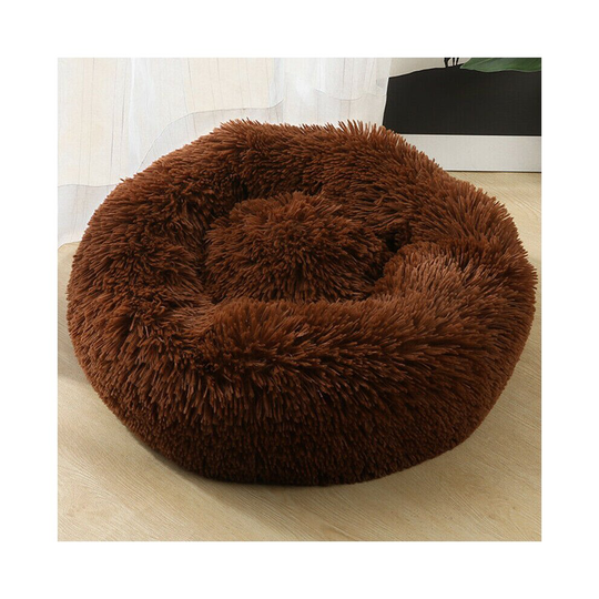 (Dark Coffee, 60cm) Plush Donut Pet Bed For Dogs & Cats | Dog Basket