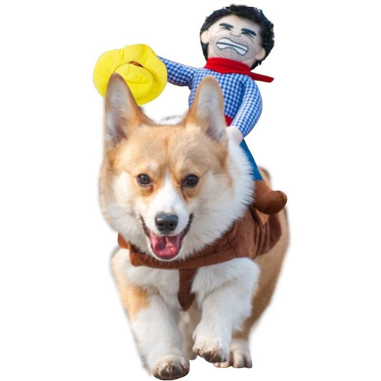Cowboy Rider Dog Costume for Dogs Knight Style Clothes with Doll and Hat for Halloween Pet Costume, Funny Pet Clothes Dog Turned into Clothes (1