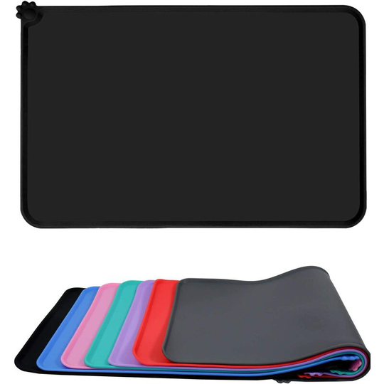Silicone cat and dog food pad, waterproof pet feeding pad with lips, non-slip dog bowl pad for food and water, pet placemat for small and medium