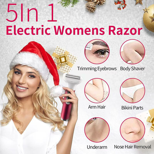 Electric Shaver for Women, 5 in 1 Women's Shaver Electric Hair Trimmer Electric Bikini Pubic Hair Removal Wet and Dry Painless Shaver for Legs