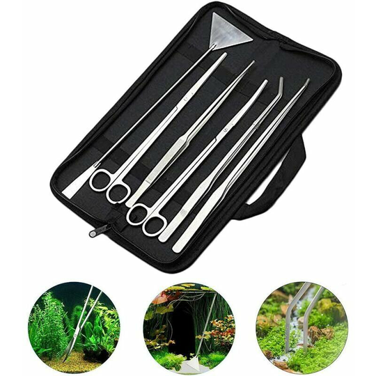 6 in 1 Stainless Steel Aquarium Tool Kit for Aquatic Plants Tweezers Scissors Spatula Aquascaping Set for Aquatic Plants