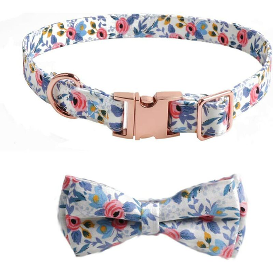Pet Dog Collar with Floral Pattern Adjustable Pet Collars with Quick Release Metal Buckle and Detachable Knot Small