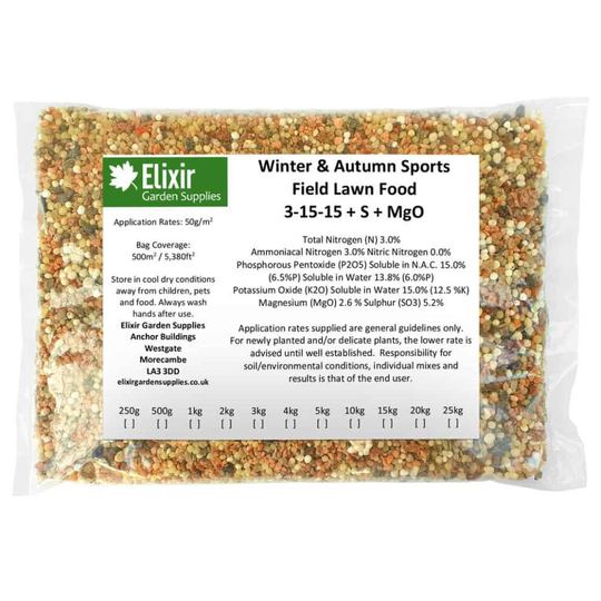 (Bag, 25Kg) Elixir Gardens | Autumn & Winter Sports Field, Paddock and Lawn Feed | NPK 3-15-15