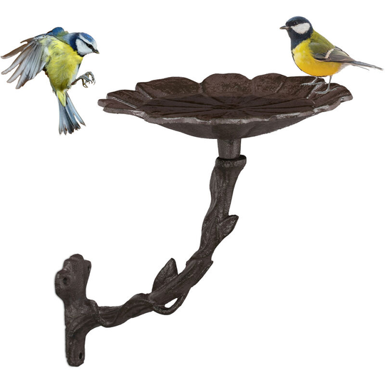 Hanging Cast Iron Bird Bath, Garden Decor, Petal, Bird Feeder, Water Bowl, Wild Bird Feeder, Brown - Relaxdays