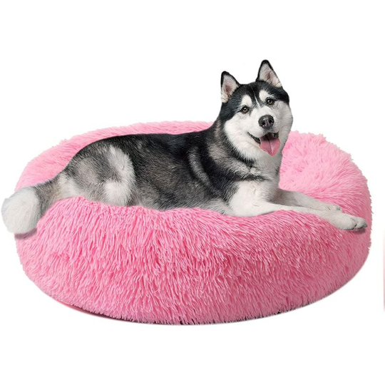 Round Plush Cat Dog Bed - Cat Beds - 80cm, Pink - Pink