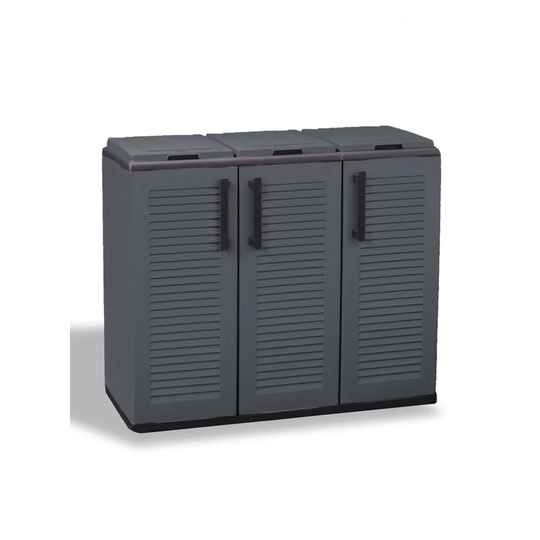 Litter Cabinet For Outdoor Or Indoor Use, 3-Door 3-Door Cabinet For Separate Waste Collection, 100% Made In Italy, 102X37h84 Cm, Gray Color