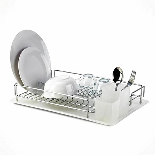 Chrome Dish Drainer Cutlery Dryer With Tray Kitchen Rack Plate Holder Organiser