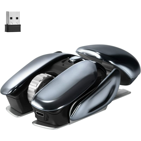 Silent Wireless Mouse, Rechargeable Wireless Ergonomic Optical Mice 2.4G Nano usb Receiver for Laptop, Desktop Computer - Silver/Grey
