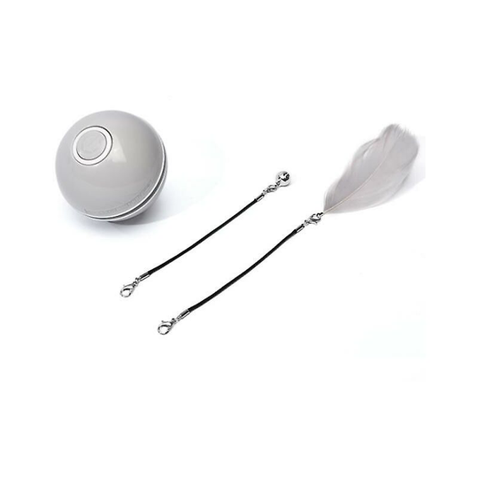 Smart Interactive Cat Toy Colorful Led 360 Degree Self Rotating Ball With Bell And Feather Usb Rechargeable Cat Kitten Ball Toy - Gray
