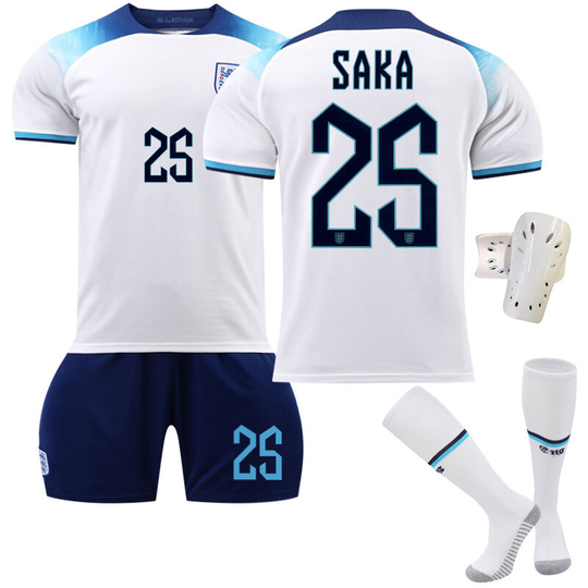 England Home White Soccer Jersey Set No.25 with socks+protective gear, children's size 22