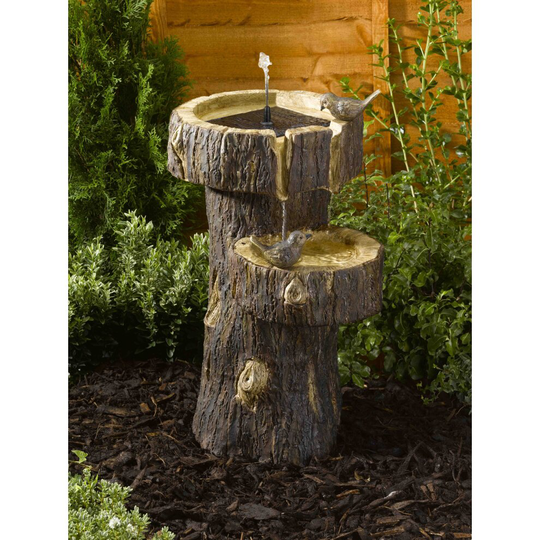 Tree Trunk Bird Bath Water Fountain Smart Solar Powered Garden Feature 1160140RL