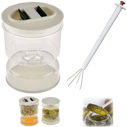 Hourglass Jar for Pickles and Olives, Pickle Jar with Strainer and Clip, Airtight Hourglass Kimchi Pickles Olive Container, Juice Separator, Food Stor