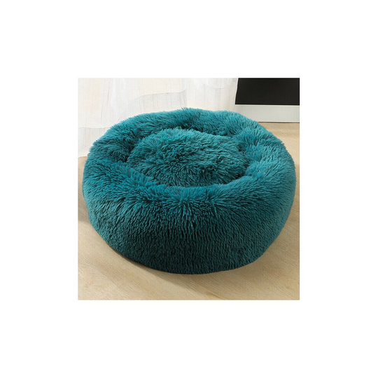 (Cyan, 60cm) Plush Donut Pet Bed For Dogs & Cats | Dog Basket