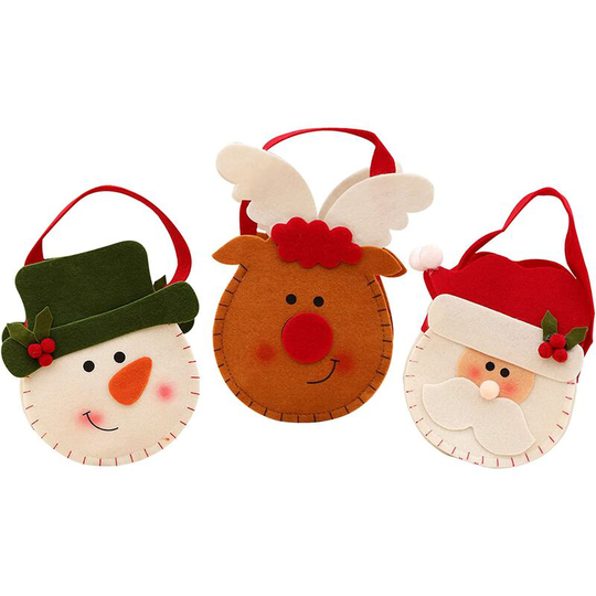 Ilovemilan - Set Of 3-5.90 x 7.87 inch Felt Bags Santa Reindeer And Snowman Christmas Candy Treat Gift Bag For Children Holiday Parties Teachers