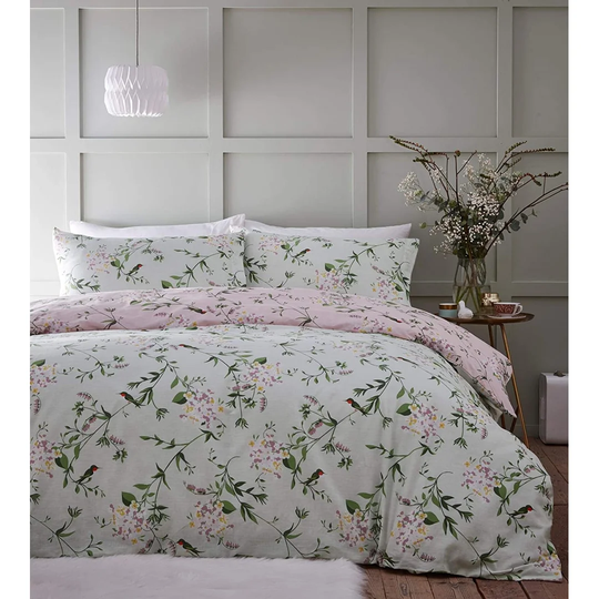 White/Green/Pink 56 TC Reversible Duvet Cover Set