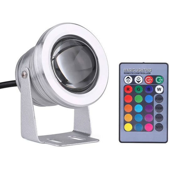 Pond Light Spotlight, led Spot Light 10W 12V rgb led Pond Light with Remote Control for Marine Boat Yacht(Silvery White)