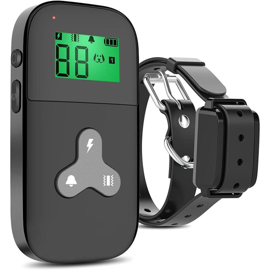 Monly - Dog Training Collar, Anti Bark Dog Collar with Remote Control and lcd Display (5 Levels of Vibration + Electric Shock + Beep Sound) - Black