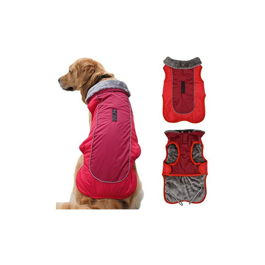 Dog Coat Warm Jacket, Waterproof Pet Coat, Reflective Windproof Dog Clothes for Small Large Large Dogs Red