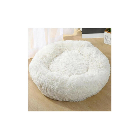 (White, 60cm) Plush Donut Pet Bed For Dogs & Cats | Dog Basket