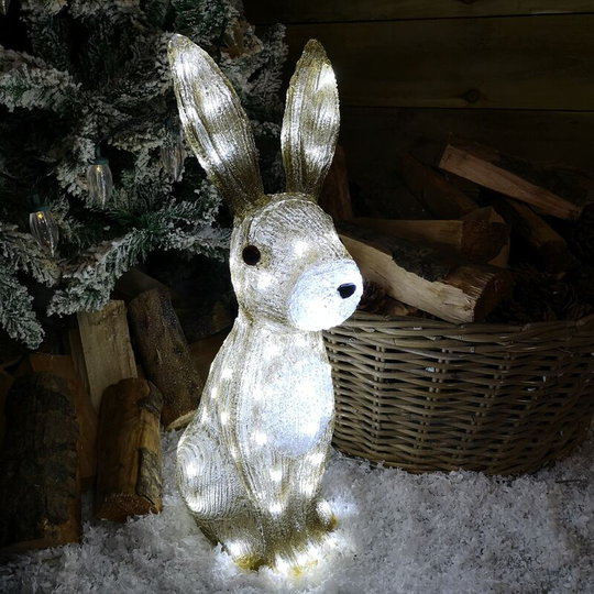 Snowtime - The Snowman 54cm Acrylic Christmas Hare / Rabbit Figure 80 LEDs