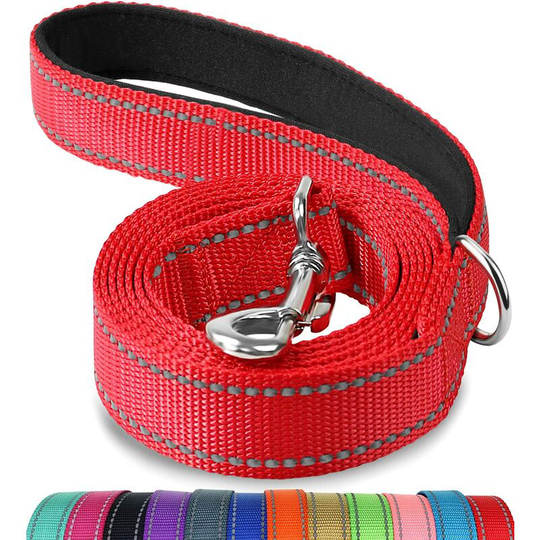 Heavy Duty Reflective Double Sided Dog Leash, with Padded Handle, 1.2m x 2cm, Red